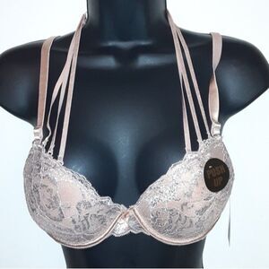 Youmita 34B Tuscany Metallic Lace Strappy Push Up Bra NWT